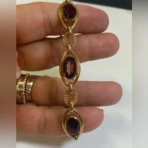 VICTORIAN REVIVAL 1910’s 7” BRACELET. AMETHYST GLASS STONES. ANTIQUE.
